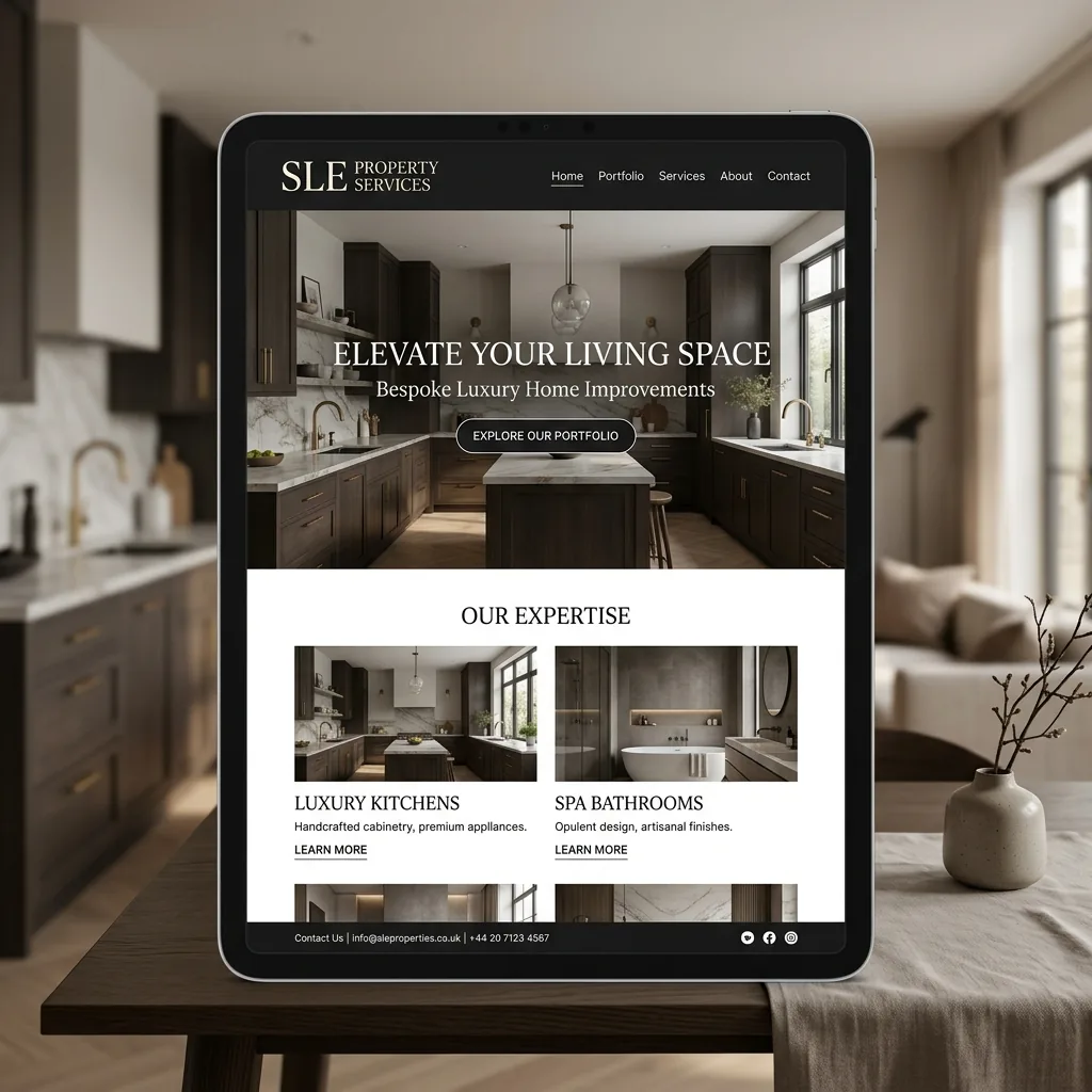 The SLE Property Services website shown on a laptop and a phone